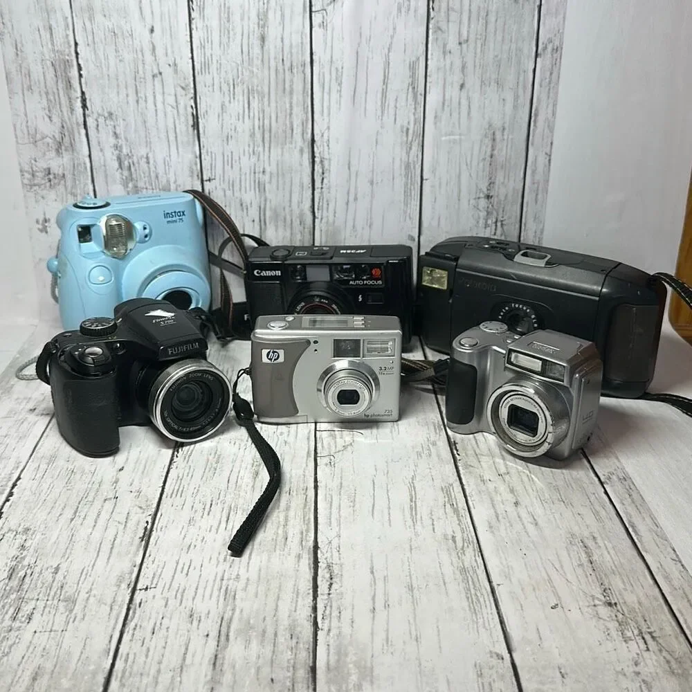 Vintage Cameras set of 6‎ for PARTS Fujifilm Kodak Canon HP and Polaroid